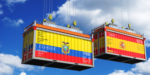 Shipping containers with flags of Ecuador and Spain - 3D illustration