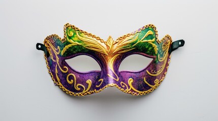 A colorful Venetian mask against a white background