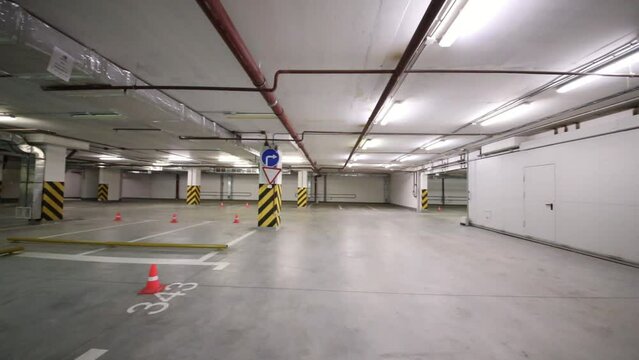 Modern underground car park with free parking spaces 
