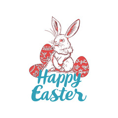 Easter rabbit with happy Easter. Vector illustration design.