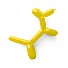 Balloon twisting, yellow balloon in the shape of a dog for a children's party and for fun, cut out with a transparent background and shadow.