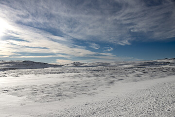 Country with a fresh snow and blue sky, Iceland