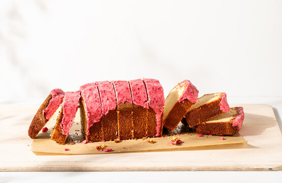 Baked goods on white plaster background
