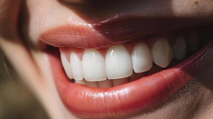 perfect white teeth veneer smile close up, female winner smile, dental care and stomatology, dentistry