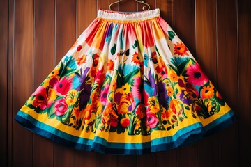 Traditional Mexican colorful skirt. Fashion dress. Generate Ai