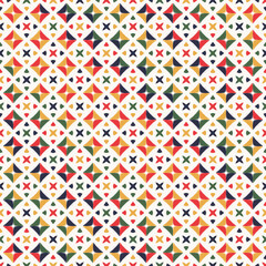 Colorful geometric mosaic seamless pattern with simple abstract shapes. Modern scandinavian style background print. Trendy bright texture, geometry collage for textile, backdrop, tiles, packaging.