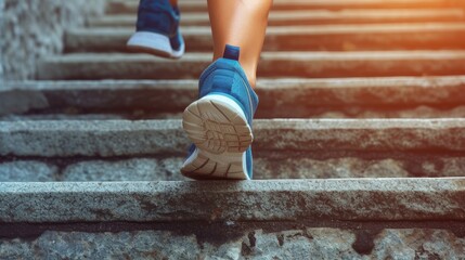 Healthy exercise: Legs of a young athlete running up stairs, outdoor street training concept