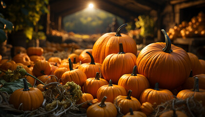 Naklejka na ściany i meble Autumn harvest pumpkin, gourd, squash nature colorful decoration generated by AI