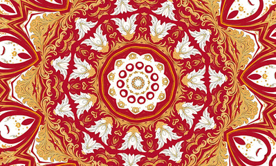 vector illustration, golden symmetrical patterns, golden mandala, golden kaleidoscope, fantasy mystical ornaments, 