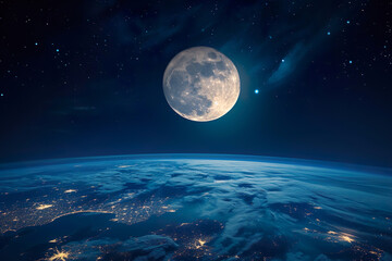 Naklejka na ściany i meble Moon and Earth from space
