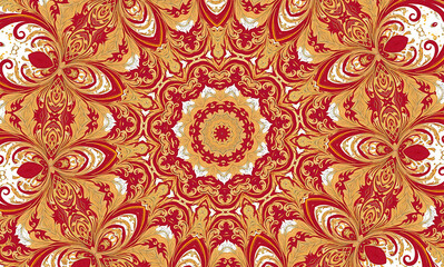 vector illustration, golden symmetrical patterns, golden mandala, golden kaleidoscope, fantasy mystical ornaments, 