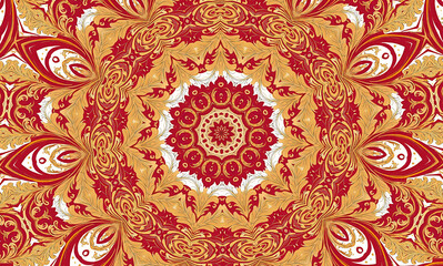 Naklejka premium vector illustration, golden symmetrical patterns, golden mandala, golden kaleidoscope, fantasy mystical ornaments, 