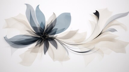 Minimalist ethereal floral design in blue, tan and black on white