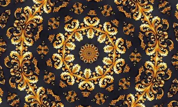 vector illustration, golden symmetrical patterns, golden mandala, golden kaleidoscope, fantasy mystical ornaments, 