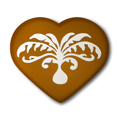 Illustration. Food. Heart-shaped gingerbread with icing decoration.