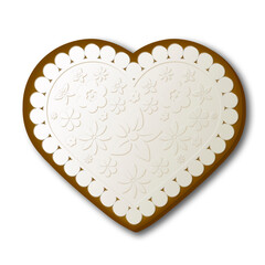 Illustration. Food. Heart-shaped gingerbread with icing decoration.