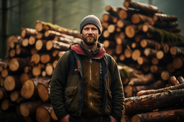 Lumberjack taking break after work. Generative AI