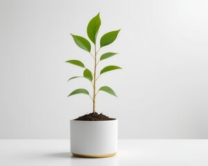 Green Plant in Pot: Vibrant Botanical Illustration on White Background