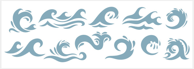 Doodle water wave clipart isolated. Hand drawn art. Stencil Vector stock illustration. EPS 10
