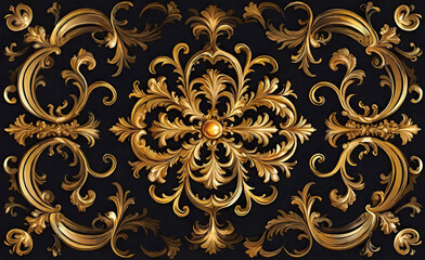 vector illustration, golden symmetrical patterns, golden mandala, golden kaleidoscope, fantasy mystical ornaments,