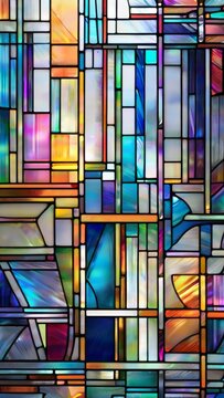 The image is an abstract photograph of a multi-coloured glass wall. It features a rainbow of colours including red, orange, yellow, green, blue, indigo and purple.