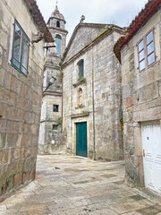 european hallway medieval buildings church in ancient stone