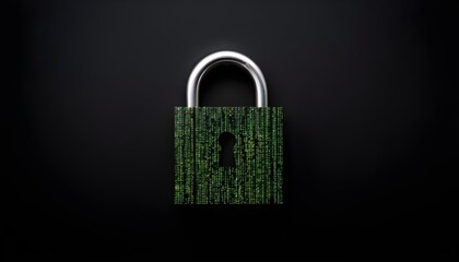 Image of data processing and padlock over black background