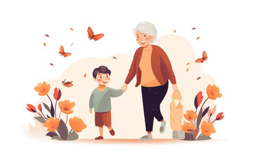 grandma and grandson vector flat minimalistic isolated illustration