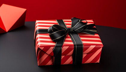 Birthday gift box with shiny wrapping paper and love decoration generated by AI