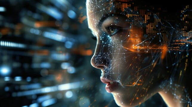The Enigmatic Visage Of A Woman Within A High-tech Virtual Environment