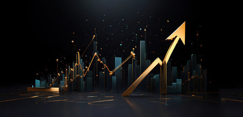 Share market 3d graph with the arrow of success financial business on the stock market  - obrazy, fototapety, plakaty