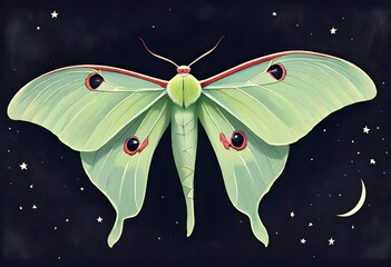 The luna moth, the American moon moth on dark background - obrazy, fototapety, plakaty