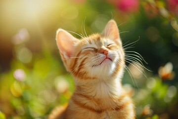 Sweet kitten, brightly smiling with joy. Adorable wallpaper, nature's sweetest backdrop.