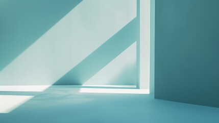 An abstract geometric play of light and shadow on light blue background