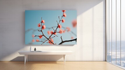 Beautiful apricot tree wall decoration in a cozy dining area