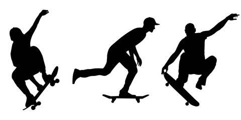 Silhouettes, Skateboarders Silhouettes, Sport Men, Skaters, Skateboarder, Collection, Silhouette, Active, Freestyle, Skateboard,  Lifestyle, Black, Isolated