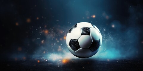 Fototapeta premium Football or Soccer with spotlight and fade-out shadow in the dark background. Sport and game concept. 3D rendering