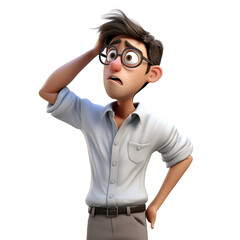 Confused Young Professional Scratching Head in 3D Illustration
