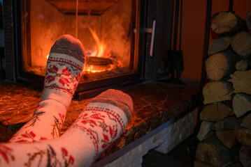 Winter day by fireplace
