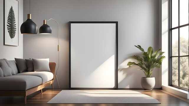 interior bedroom, empty picture frame, isolated white, empty photo frame, wall, minimal home decor, modern home designs, luxury home apartment.
