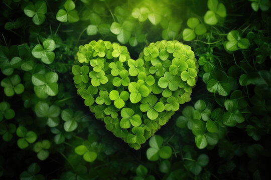 Saint Patrick's Day irish clovers in the shape of a heart.
Generative AI