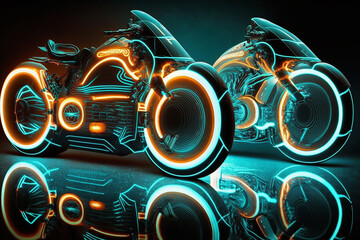 Tron light glowing motorcycle run artwork illustration image AI Generated art