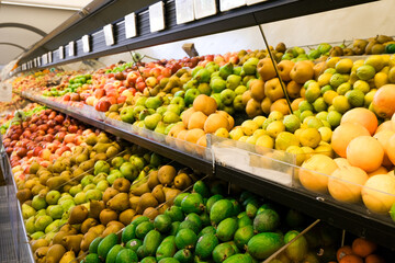 Fresh Assorted Fruits Displayed at a Grocery Store
