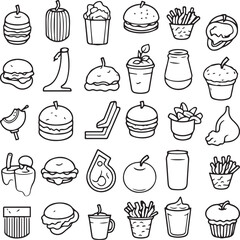 Food & Drinks icon set black silhouette
