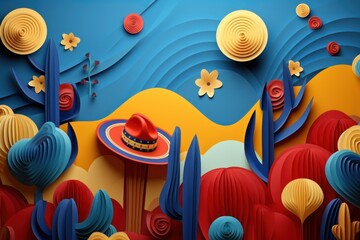 Cinco de Mayo background, Mexican party, mexico latin fiesta, Spanish flowers, cactus.