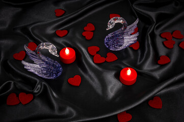 Red hearts with candles on a dark background love you intimacy Valentine day