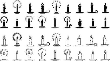Candle in holder icon in flat, line set. isolated on transparent background represent the traditions symbol of the Easter season Candles in candlesticks burning Candlelight flame vector for apps, web