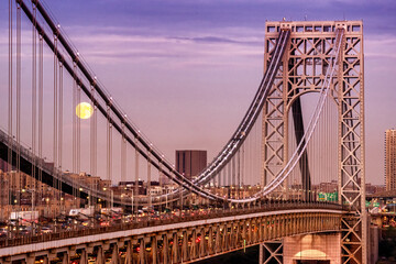 George Washington Bridge , Full moon in New York, USA
