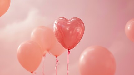 A Heart Shaped Balloon Is Surrounded By Other Pink Balloons peach fuzz color 2024
