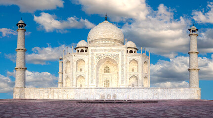 Taj Mahal is a white marble mausoleum in Agra, Uttar Pradesh, India.